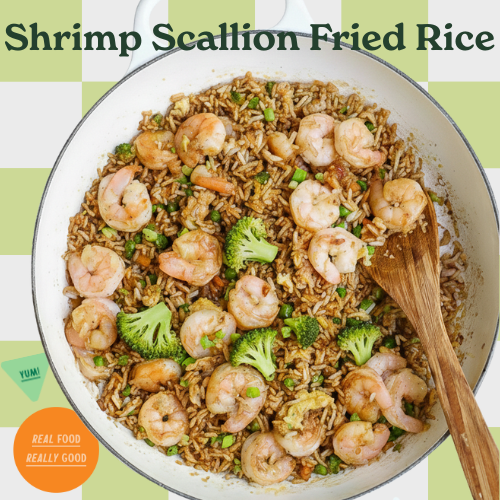 Wild Argentinian shrimp tossed with fluffy rice, scallions, garlic, and ginger, finished with coconut aminos and sesame oil. Classic, comforting, and endlessly craveable.<br/> Gluten-Free, Dairy Free.